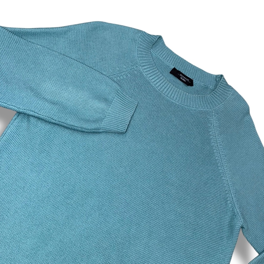 Weekend MaxMara Women's Crewneck Knit‎ Sweater Aqua Blue Raglan Cotton